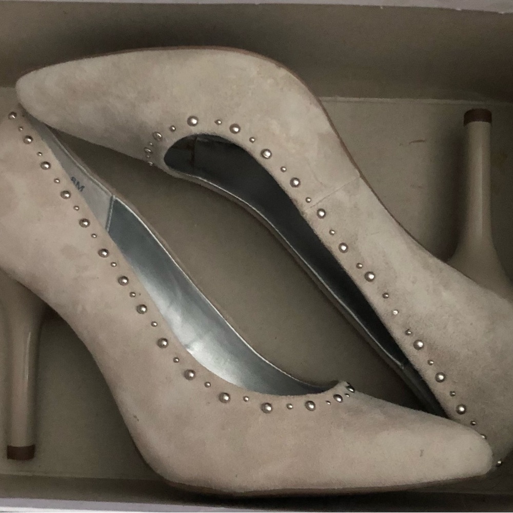 Elegant Beige Studded Women's Heels